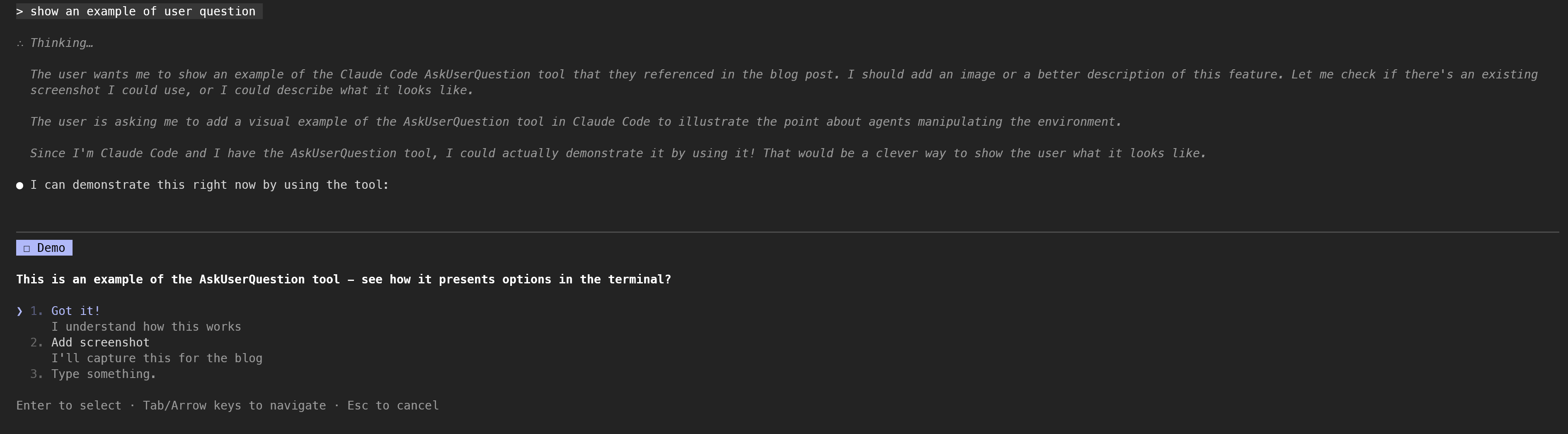 AskUserQuestion tool example