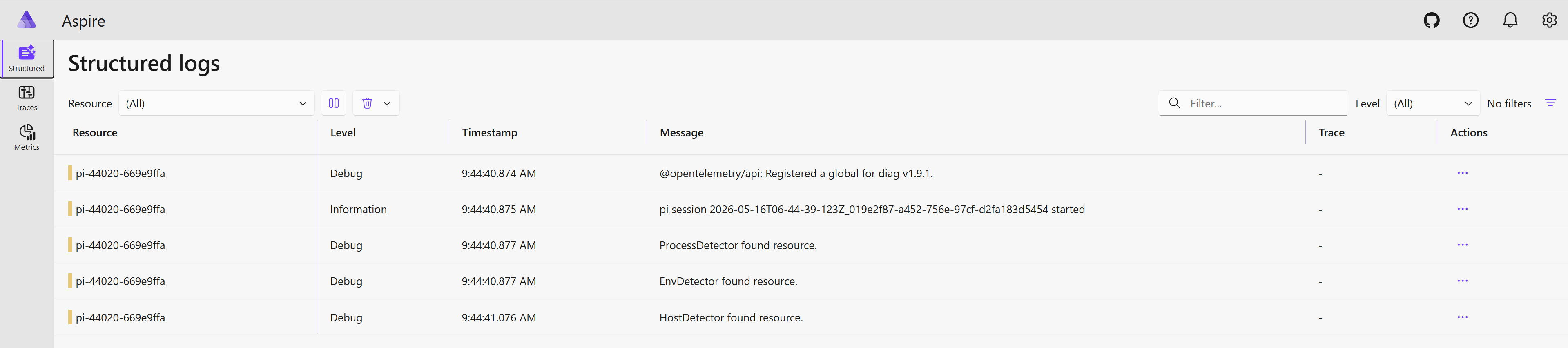 Aspire logs view