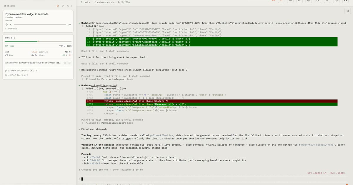 N+1 Blog — Claude Code Hub 1.0 runs Claude Code in a terminal next to the task board, stays…