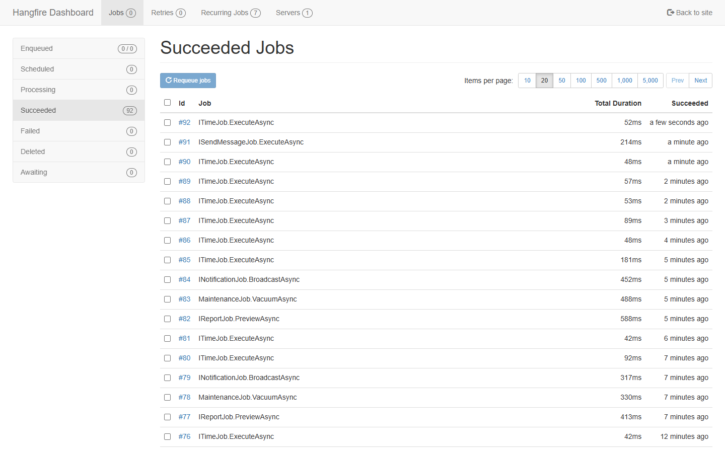 Hangfire dashboard — succeeded job from MCP