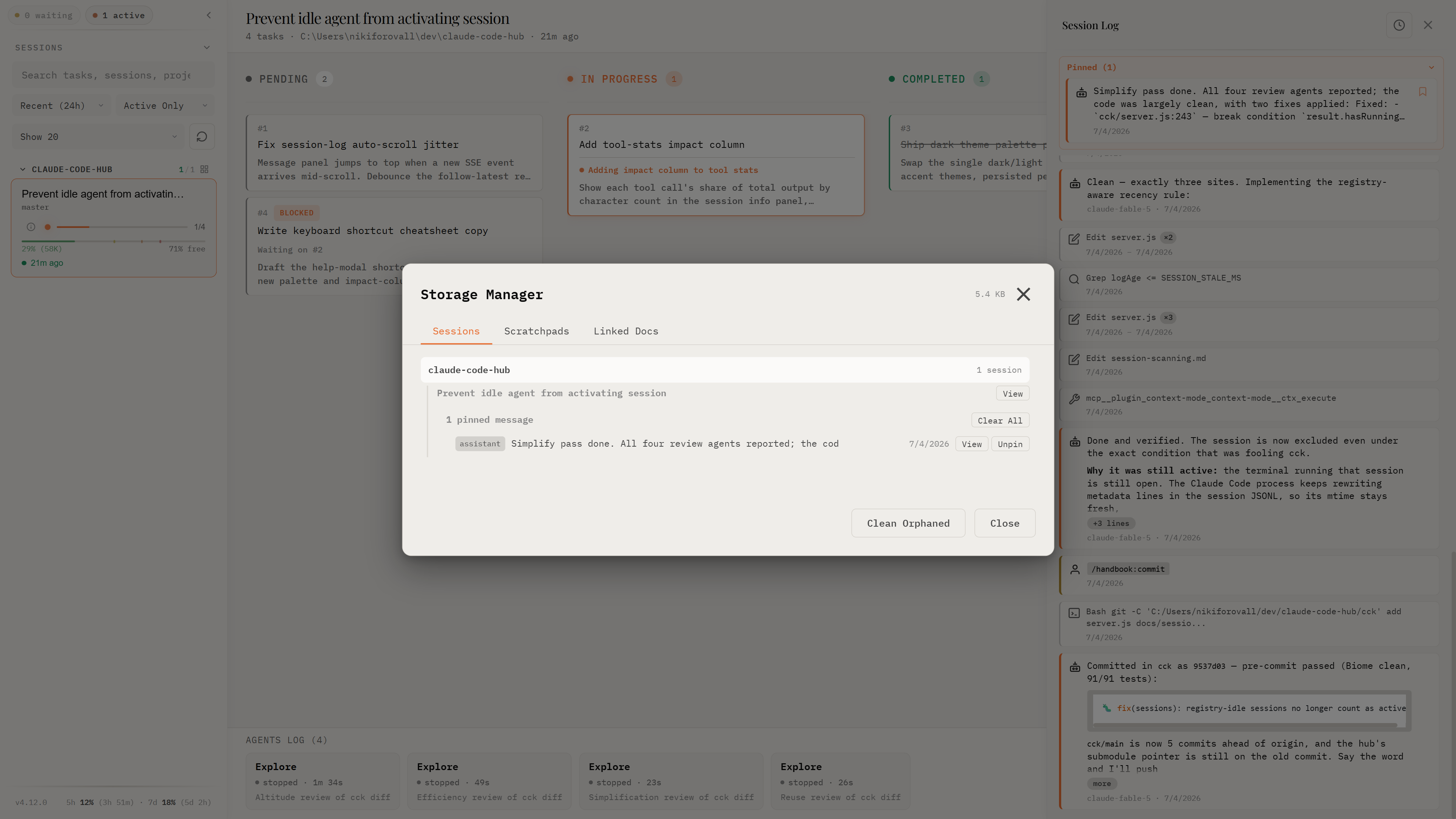 Storage manager for session cleanup