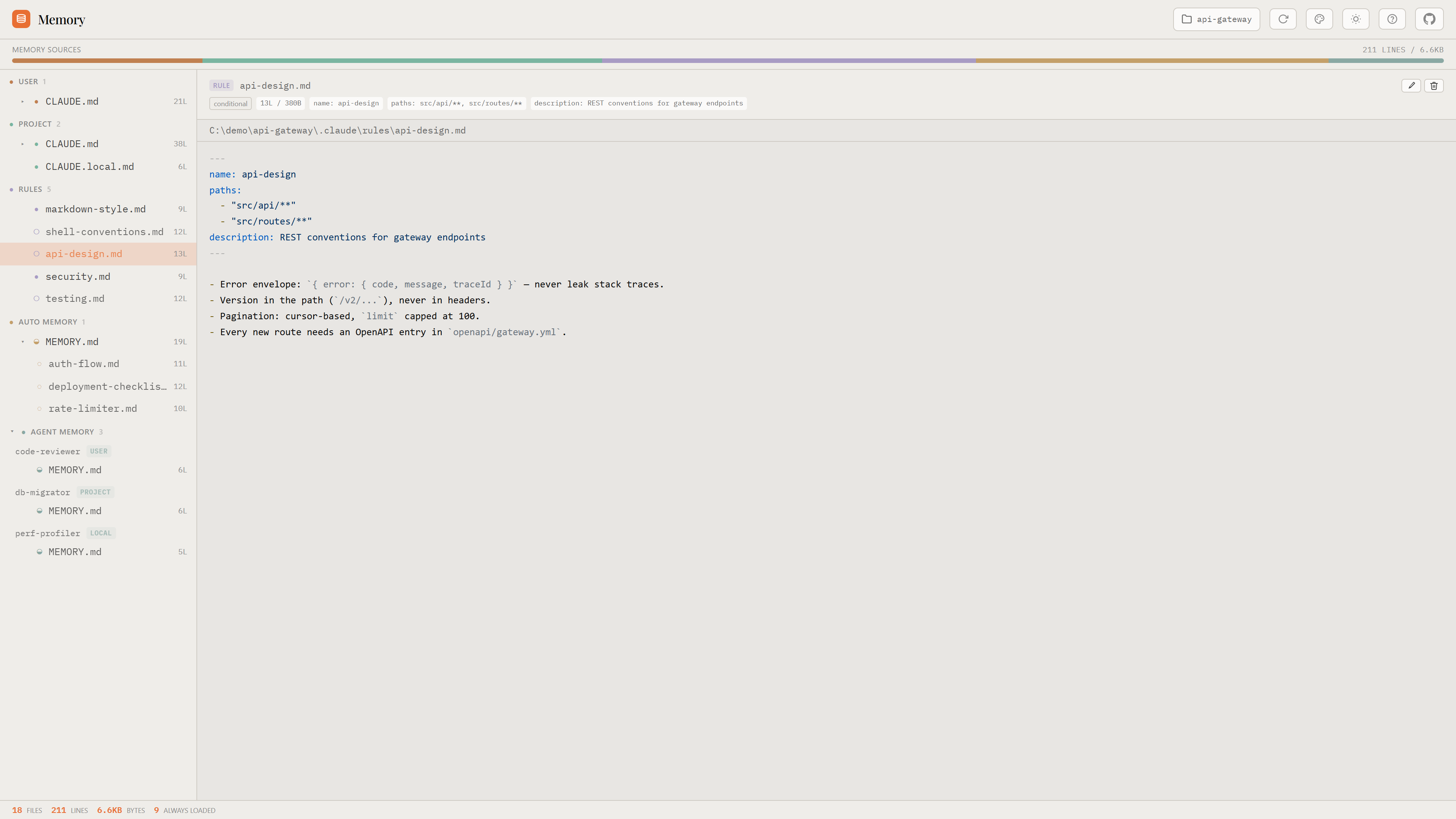 Path-scoped rule with frontmatter badges