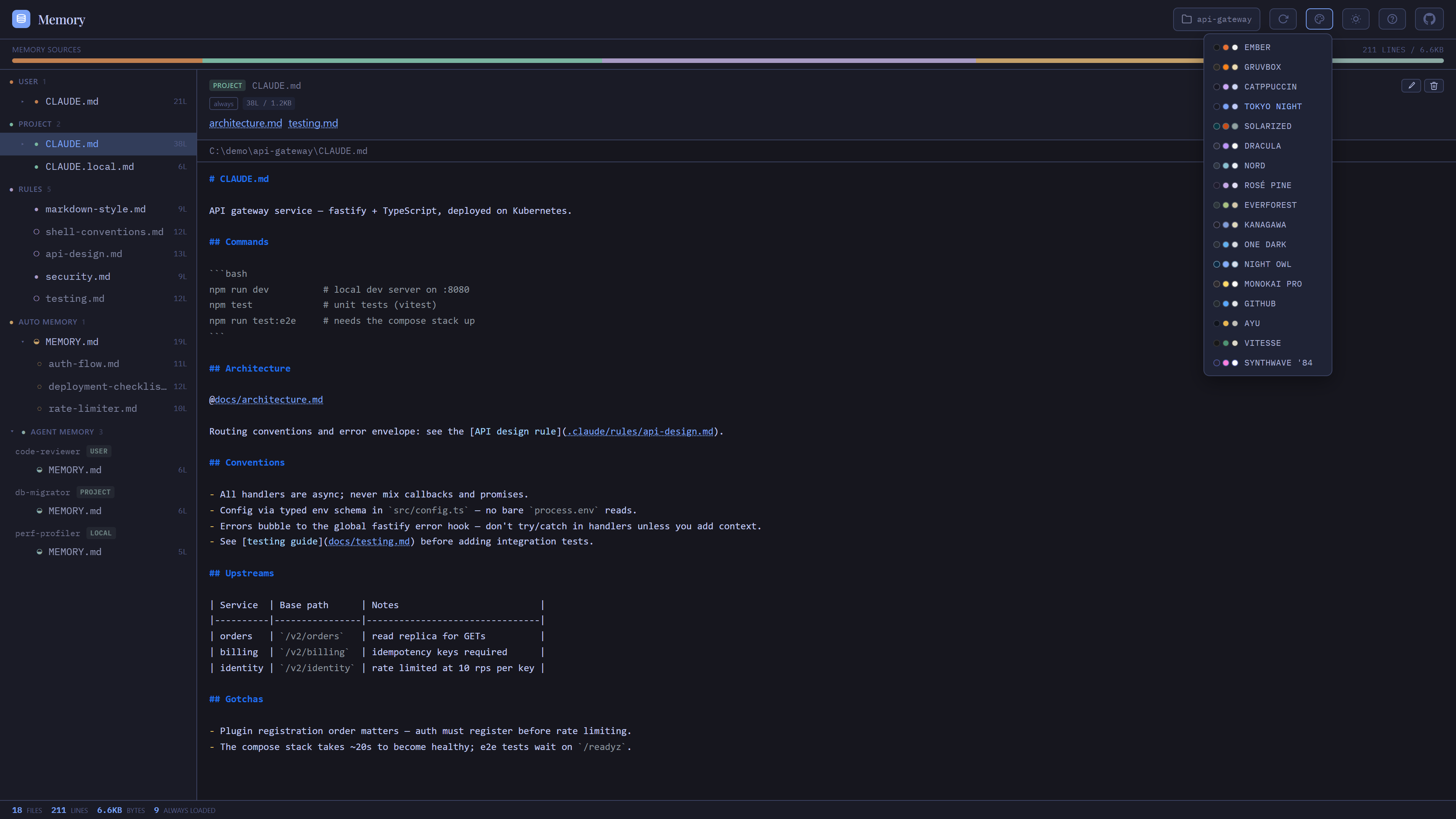 Theme picker with 17 color themes